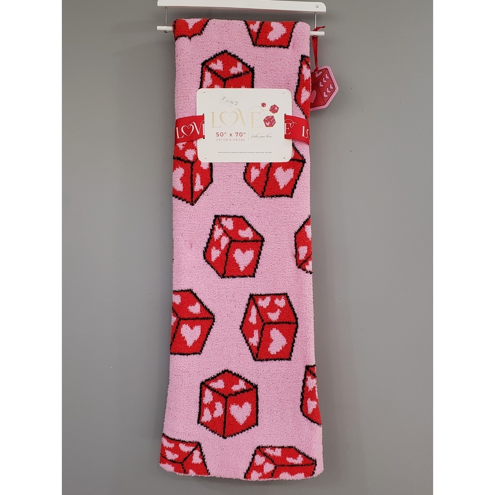 NEW BLANKET dice hearts y2k pink red girl teen bedroom glam biker valentines
